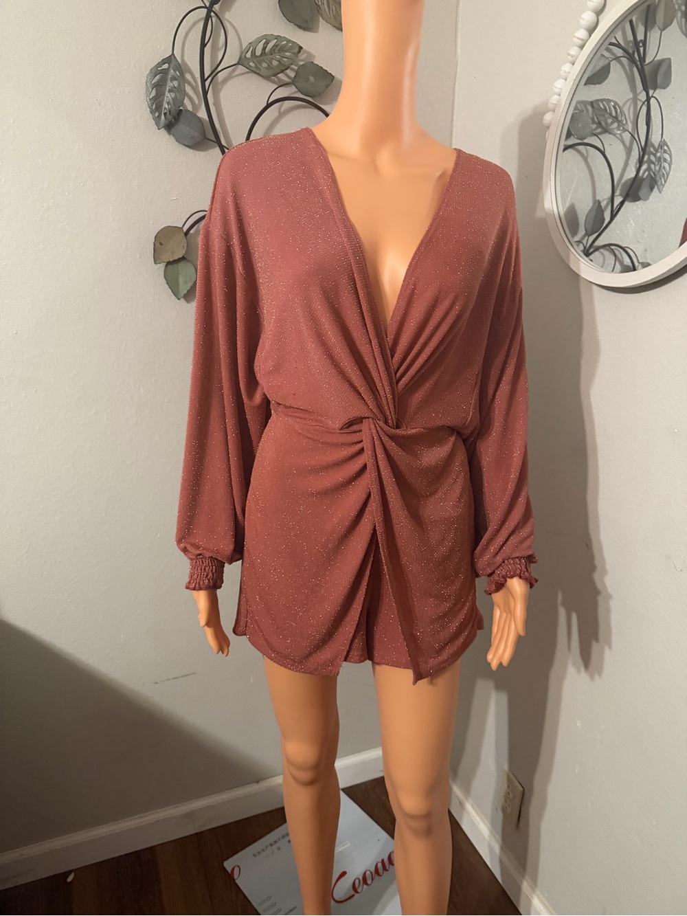 By Together Dusty Rose Glitter V-Neck Romper